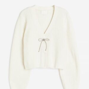 CREAM H&M RHINESTONE-BOW CARDIGAN